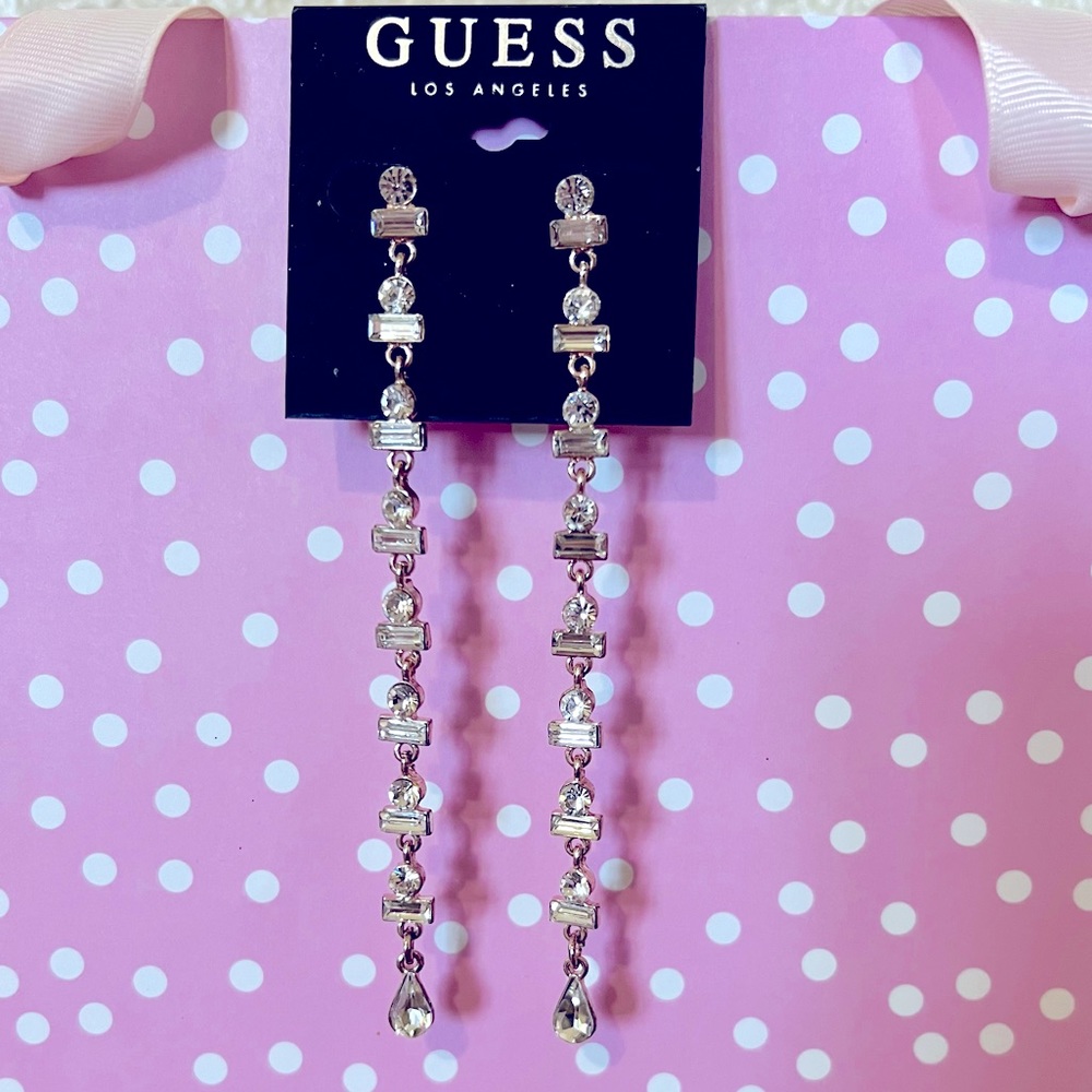 Guess Crystal Linear Drop Earrings 4 1/2”